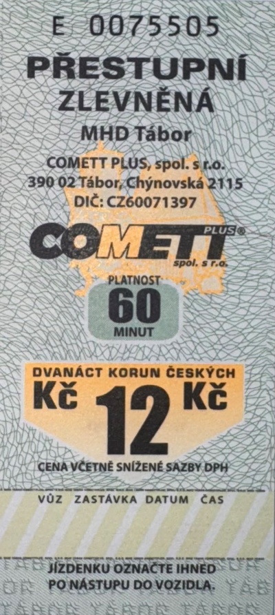 12 Kč (60 minut) zvýhodněné