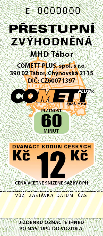 12 Kč (60 minut) jízdenka zvýhodněná