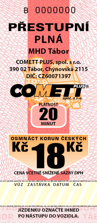 18 Kč (20 minut) jízdenka plná