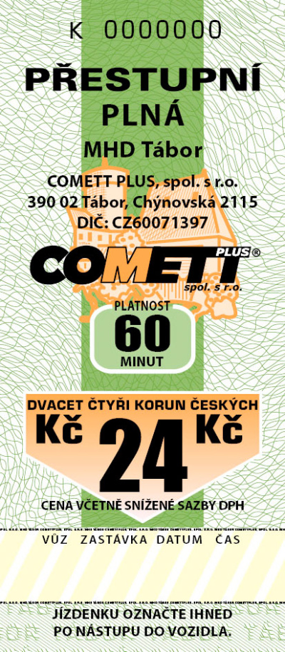 24 Kč (60 minut) jízdenka plná