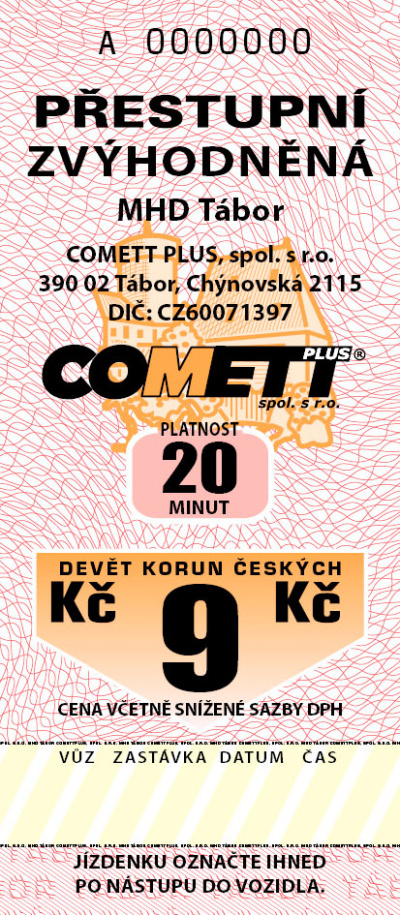9 Kč (20 minut) jízdenka zvýhodněná